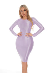 Sexy Women Oil Glossy Shiny Tight Pencil Dress Stain Smooth Bodycon Dress Elastic Push Up Packet Hip Stretch Step Dress