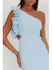 Articat Elegant Slant Shoulder Flower Bodycon Party Club Evening Dress Women Sexy Backless Slim Spring/Summer New 2025 Vestido