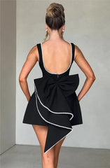 Mozision Pearl Bow Backless Sexy Mini Dress For Women Robe Fashion Zipper Sleeveless High Waist A-line Club Party Dress Elegant