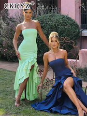 Ladies Summer Ruffle New Fashion Elegant Evening Party Dress Women Sleeveless Backless Tube Bodycon Maxi Dresses Female Clubwear