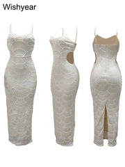 New Sequin Hollow Out Spaghetti Strap Backless Mermaid Long Dresses Women Elegant Celebrity Party Evening Wedding Bodycon Gowns