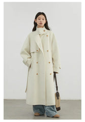 CHIC VEN Women Woolen Coats Loose Stand Collar Double-sided Overcoat Female Outerwear Office Ladies Clothing Autumn Winter 2024