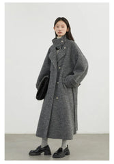 CHIC VEN Women Woolen Coats Loose Stand Collar Double-sided Overcoat Female Outerwear Office Ladies Clothing Autumn Winter 2024