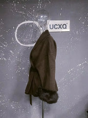 UCXQ Elegant OL Office Lady Overcoats Fur Patchwork Long Sleeve Woolen Coat Beautiful Women's Clothing Jacket Autumn 2025 Spring