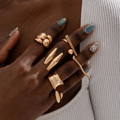 Docona Fashion Elegant Stacking Gold Colour Rings Geometric Design Ring Set Accessories Daily Festival Party Gifts 27910