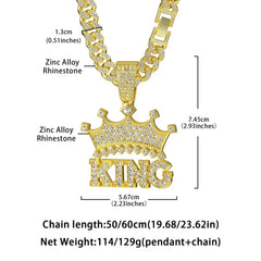 Men Hip Hop Crown with King Pendant Necklace with 13mm Crystal Cuban Chain HipHop Iced Out Bling Necklaces Fashion Charm Jewelry
