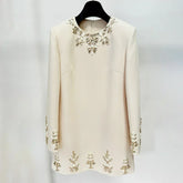 TWOTWINSTYLE Patchwork Diamond Dresses For Women Round Neck Long Sleeve High Waist Loose Mini Dress Female Fashion Clothing 2024