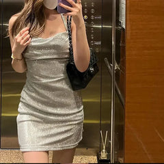 Sexy 90s Cowl-Neck Rave Dress - Glitter Y2K Clubwear | Femstylo