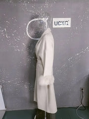 UCXQ Elegant OL Office Lady Overcoats Fur Patchwork Long Sleeve Woolen Coat Beautiful Women's Clothing Jacket Autumn 2025 Spring