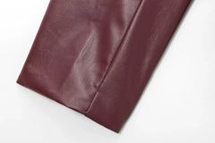 TRAFZA Wine Red Faux Leather Jakcet Fashion Outerwear Thicken Zipper Lapel Pu Coats Autumn Winter Streetwear Ladies Tops Women