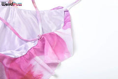 Weird Puss Flower Print Dress Woman Summer Strapless Splits Irregular Tassel Patchwork Backless Bandage Party Skinny Vestidos