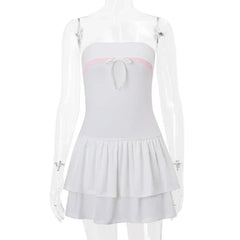 WhereMery Korean Sexy Mini Dress Y2K Sleeveless Bow Lace Playful Summer Tank Dresses Nightclub Party Playful Evening Dresses