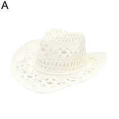 Summer Outdoor Men Women Hand-woven Western Cowboy Straw Hats Wide Brim Breathable Beach Jazz Cap Sun Protection Hat