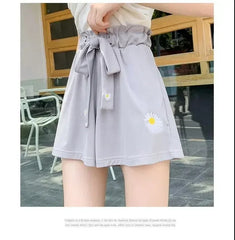 Summer Lightweight Black Casual Sports Pants Women Student Loose High-Waist Wide-Leg Shorts