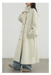 CHIC VEN Women Woolen Coats Loose Stand Collar Double-sided Overcoat Female Outerwear Office Ladies Clothing Autumn Winter 2024