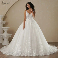 Boho Champagne Wedding Dress | Custom A-Line Bridal Gown -femstylo