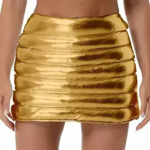 Womens Metallic Shiny Skirts Winter Warm A-Line Mini Skirt - Femstylo