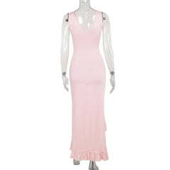 Ladies Summer Ruffle Evening Birthday Party Dress Women Sleeveless Backless Side Slit Long Dresses Clubwear Woman Clothes 2025