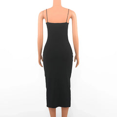 Black Backless Bodycon Maxi Dress | Gothic Spaghetti Strap Dress -femstylo