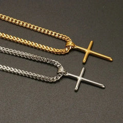 Punk Cross Pendant Link Chain for Men Women 316L Stainless Steel Hip Hop Necklace Gold Silver Fashion Jewelry Gift Waterproof