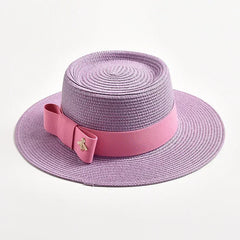 NEW Spring Summer Straw Hats for Women Round Bumpy Surface Flat Top Bowknot Dress Cap Travel Beach Sun Hat Gorra