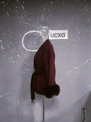 UCXQ Elegant OL Office Lady Overcoats Fur Patchwork Long Sleeve Woolen Coat Beautiful Women's Clothing Jacket Autumn 2025 Spring