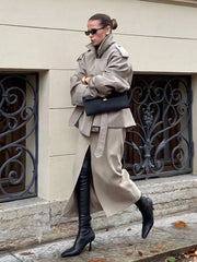 Women's Lace-up Cropped Trench Coat Chic Collar Long Sleeves Lapel Wide Shoulder Windbreaker Jacket Fall Commuting Daily Jackets