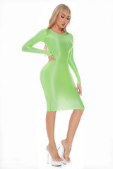 Sexy Women Oil Glossy Shiny Tight Pencil Dress Stain Smooth Bodycon Dress Elastic Push Up Packet Hip Stretch Step Dress
