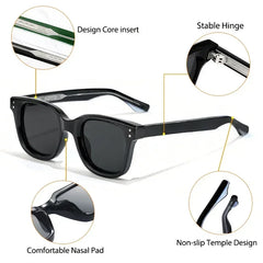 CATERSIDE Retro Square Sunglasses Men Large Frame Design Core Insert Temple Women's Sun Glasses High-Quality Travel Party UV400