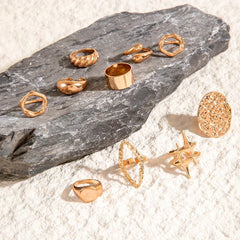 Docona Fashion Elegant Stacking Gold Colour Rings Geometric Design Ring Set Accessories Daily Festival Party Gifts 27910