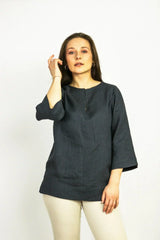 Asphalt Grey Linen Oversize Top – Modern & Comfortable Blouse - Femstylo