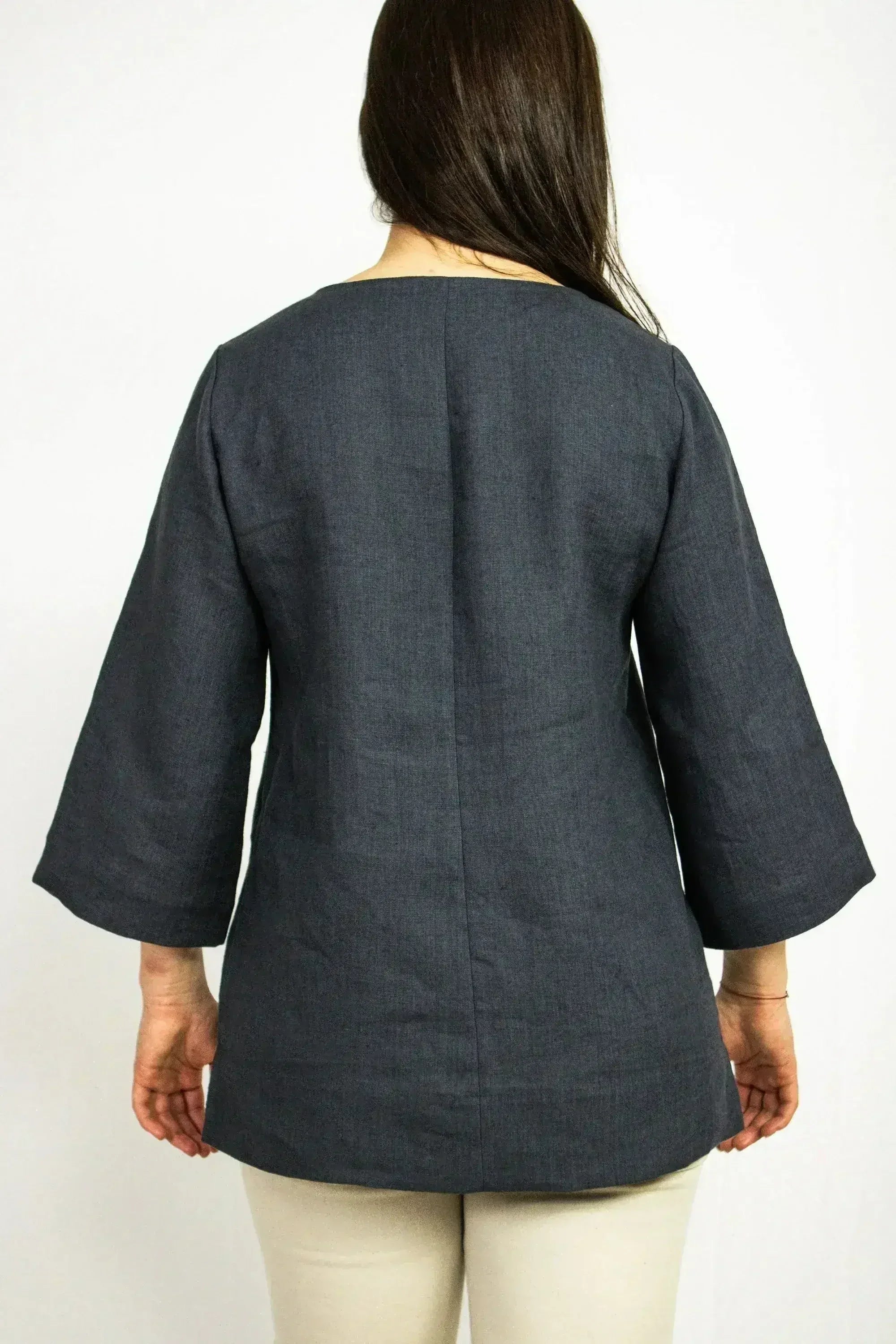 Asphalt Grey Linen Oversize Top – Modern & Comfortable Blouse - Femstylo
