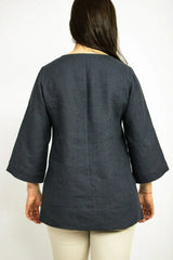 Asphalt Grey Linen Oversize Top – Modern & Comfortable Blouse - Femstylo