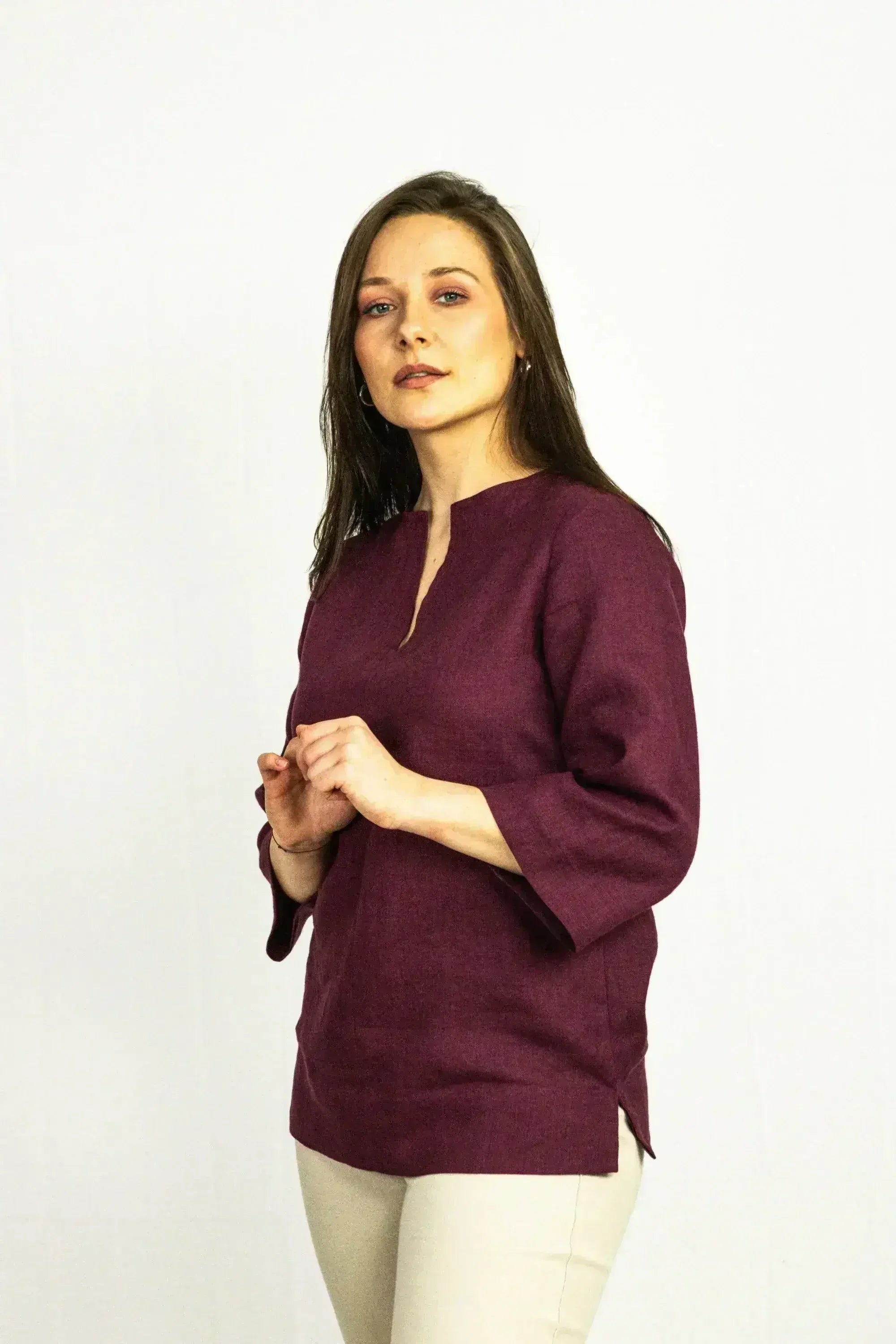 Dark Plum linen oversize top - Femstylo