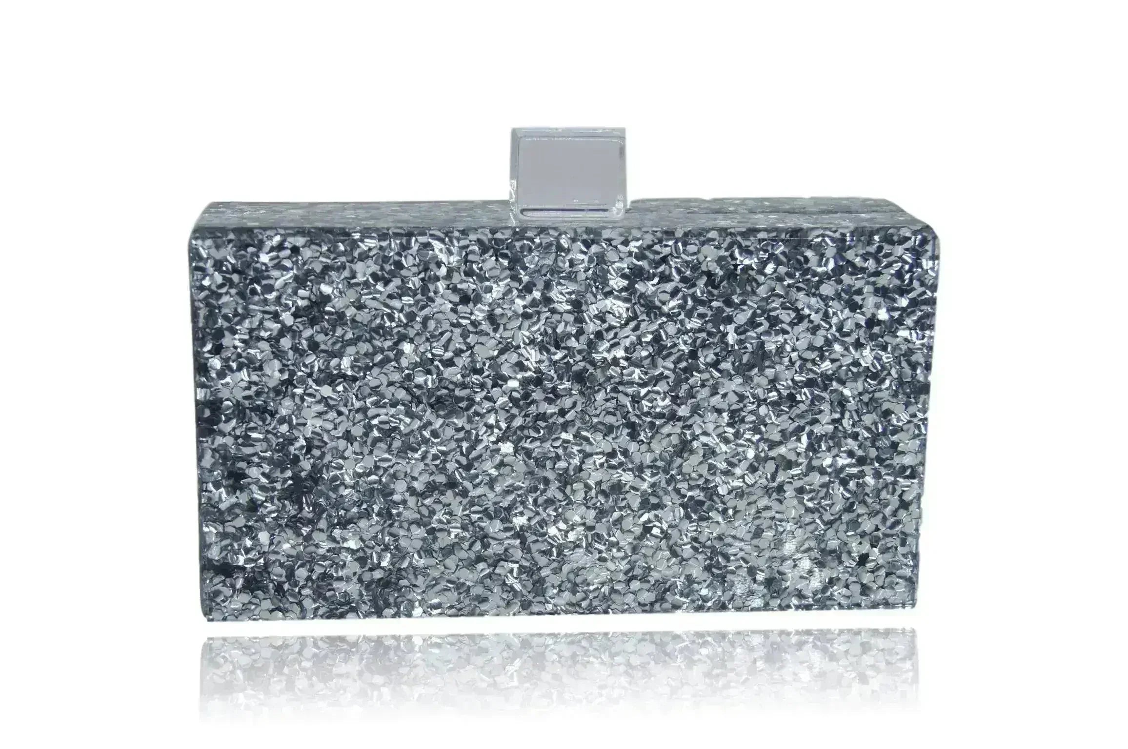 Silver Glitter Acrylic Box Clutch - Femstylo