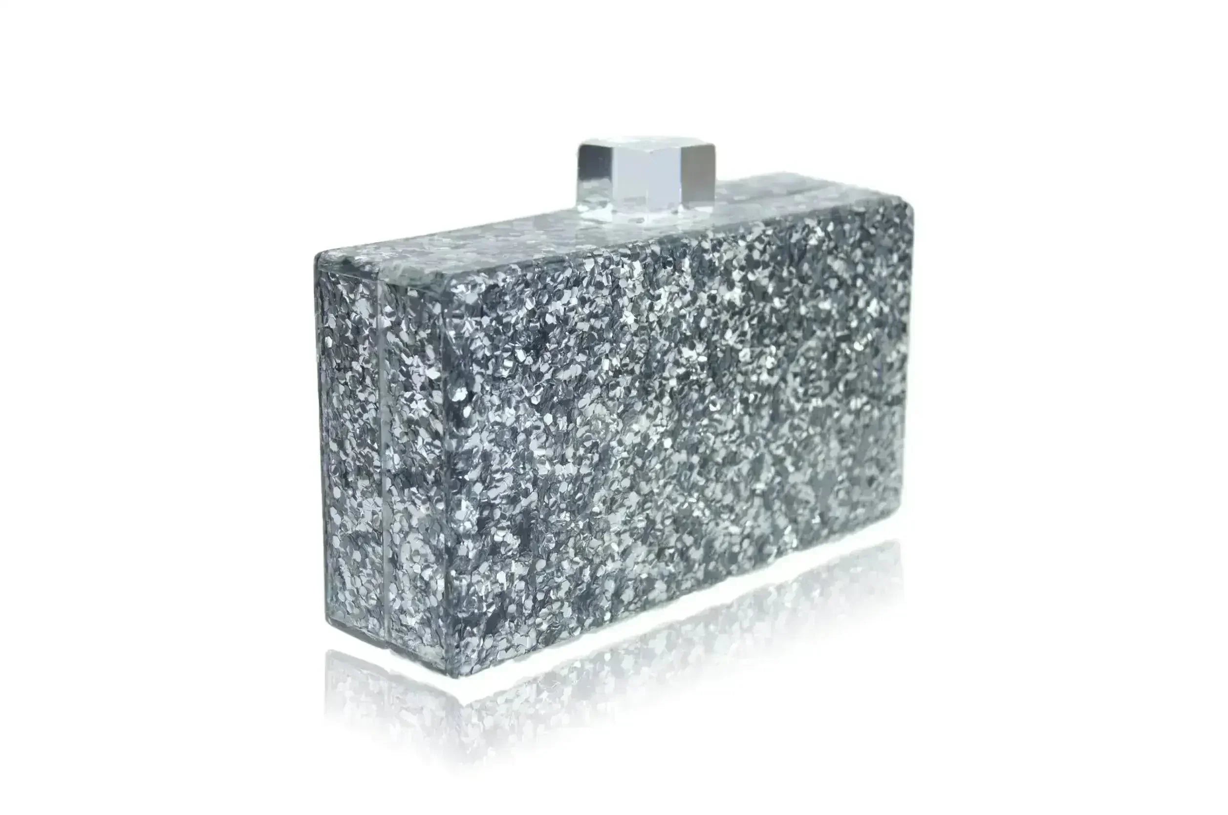 Silver Glitter Acrylic Box Clutch - Femstylo