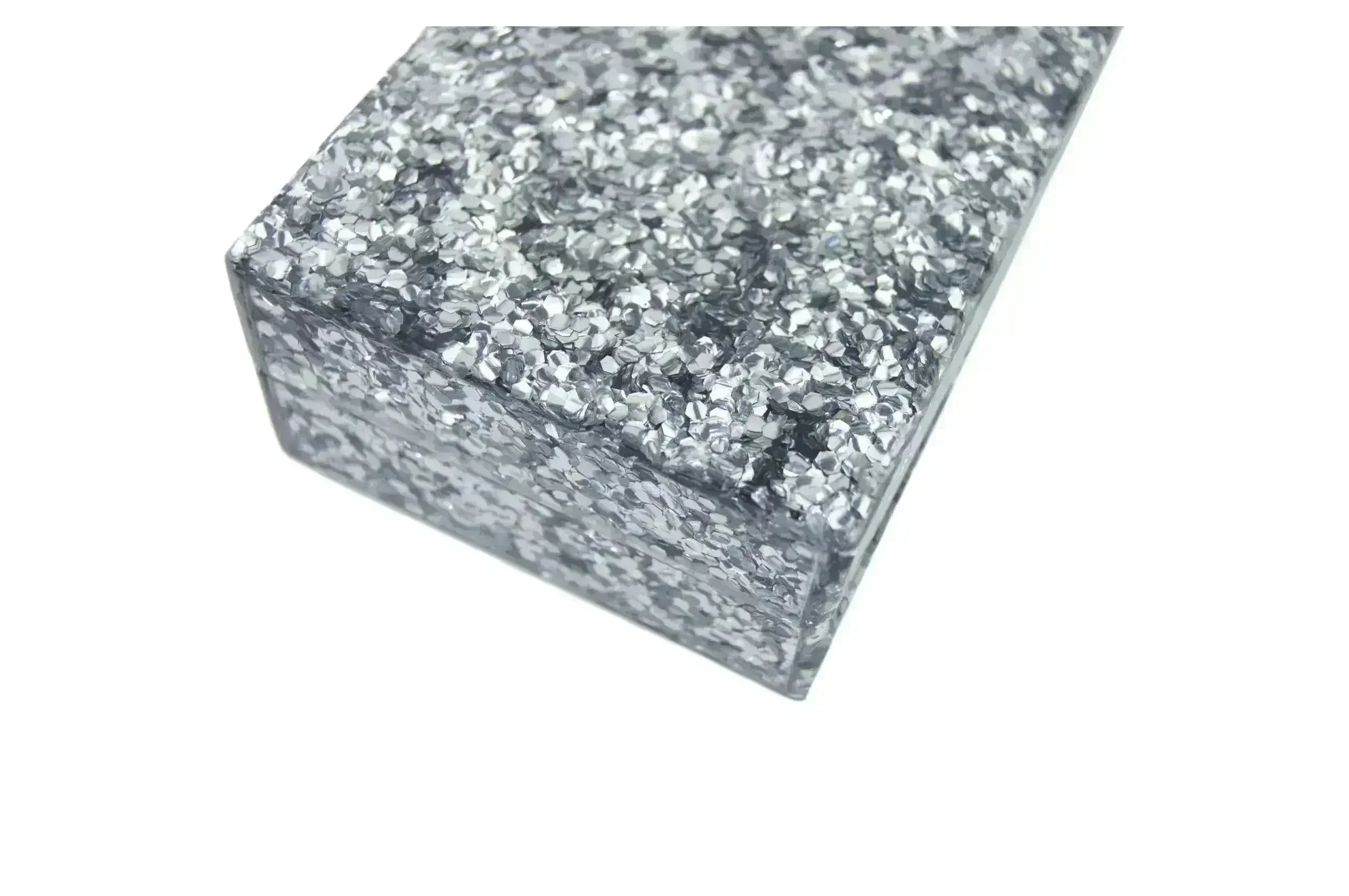 Silver Glitter Acrylic Box Clutch - Femstylo