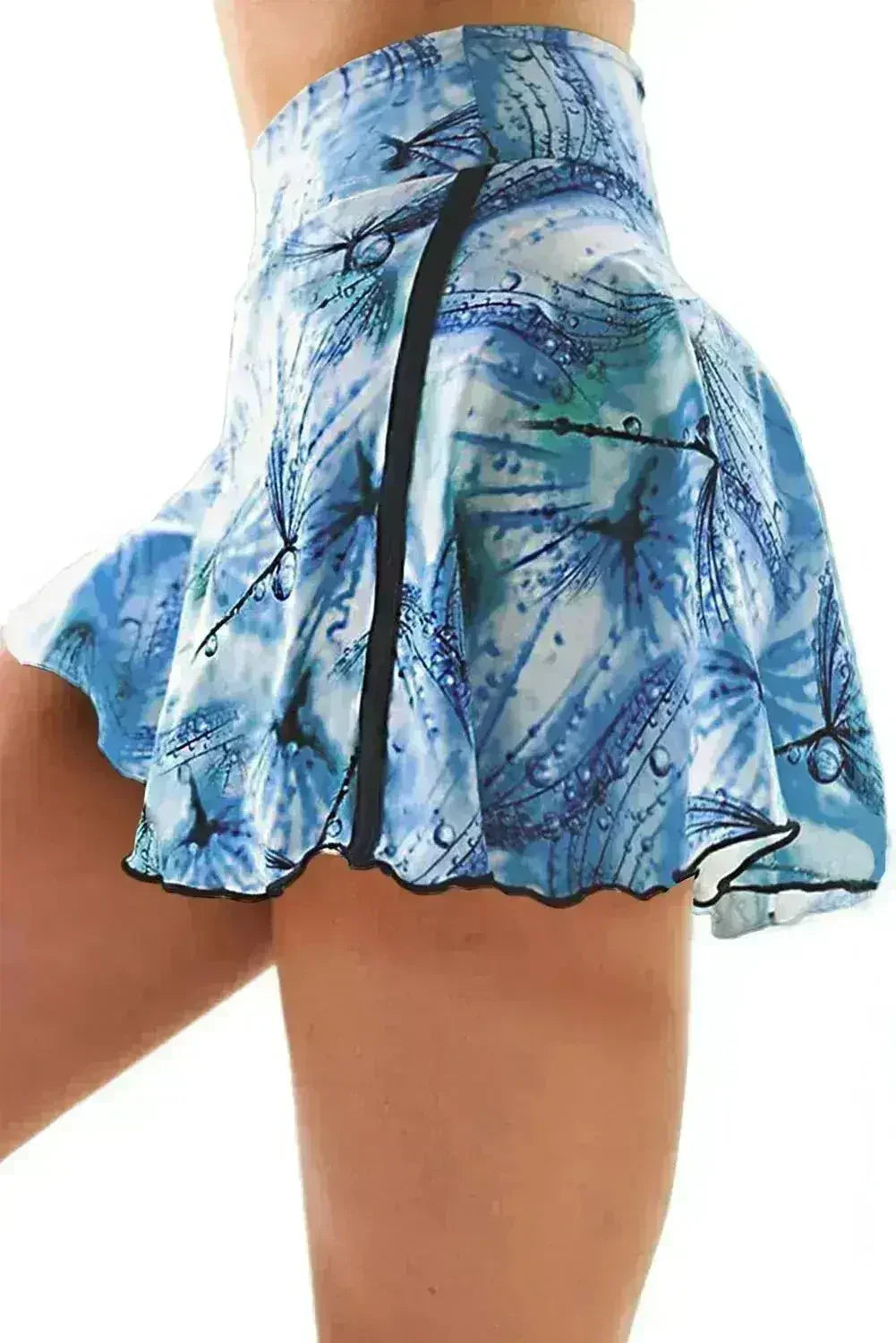 Sky Blue Tie-dye Double-decker High Waist Sports Skirt Shorts - Femstylo
