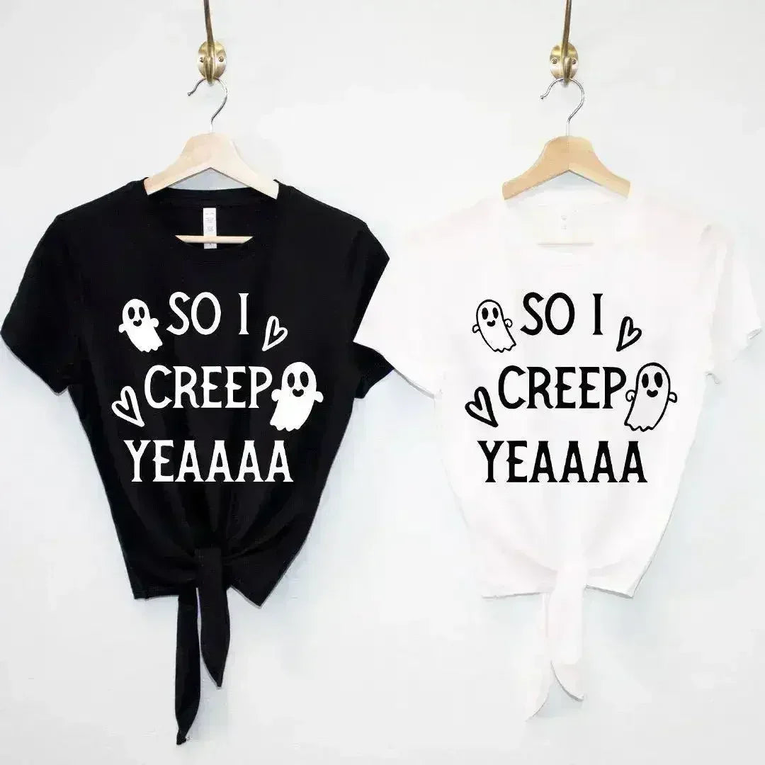 SO I CREEP Yeaaa Women's Halloween Crop Top Shirt - Femstylo