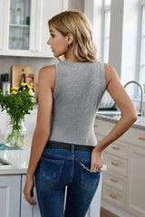 Solid Gray Round Neck Ribbed Tight Tank Top - Femstylo