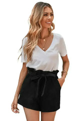 Summer Black Cotton Blend Pocketed Knit Shorts - Femstylo