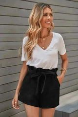 Summer Black Cotton Blend Pocketed Knit Shorts - Femstylo