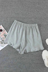 Summer Gray Blue Pocketed Flutter Linen Cotton Shorts - Femstylo