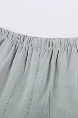 Summer Gray Blue Pocketed Flutter Linen Cotton Shorts - Femstylo