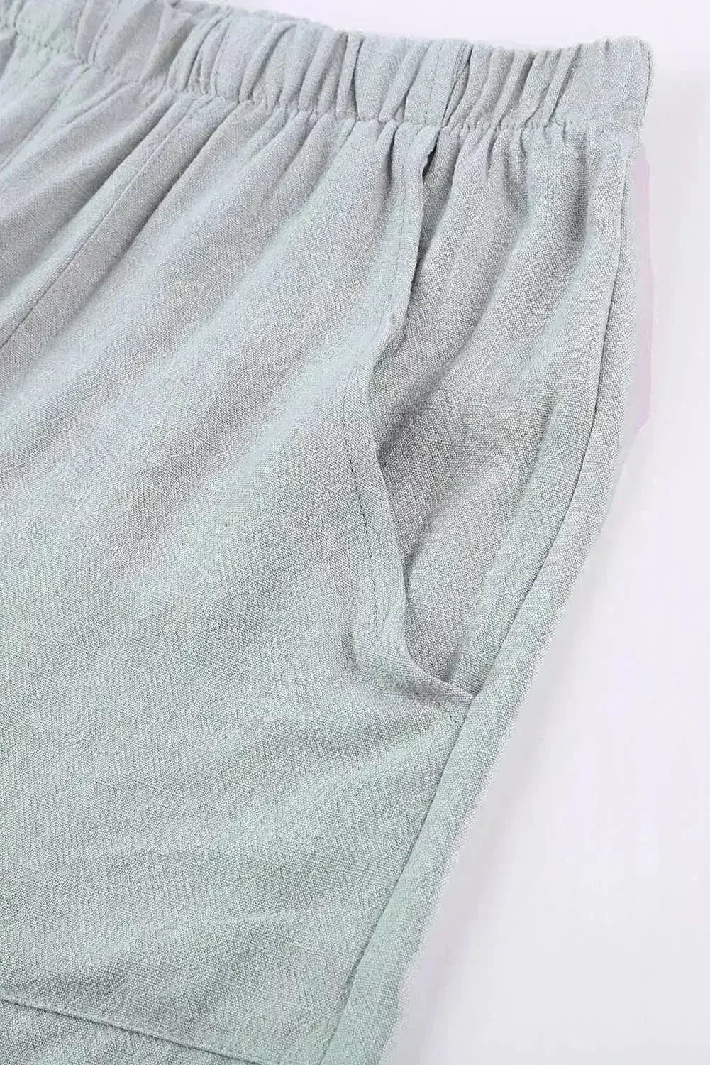 Summer Gray Blue Pocketed Flutter Linen Cotton Shorts - Femstylo