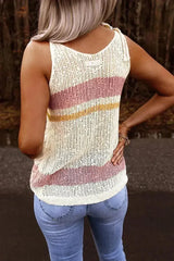 Summer White Striped Colorblock Textured Knit Tank Top - Femstylo