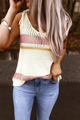 Summer White Striped Colorblock Textured Knit Tank Top - Femstylo
