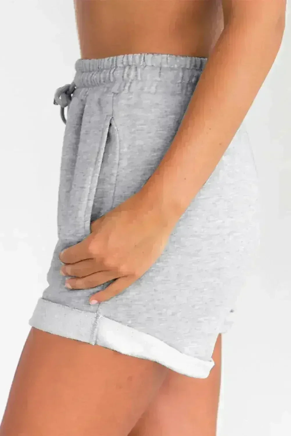 Summer Women Gray Tie Waist Side Pockets Cuffed Lounge Shorts - Femstylo