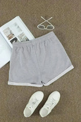 Summer Women Gray Tie Waist Side Pockets Cuffed Lounge Shorts - Femstylo