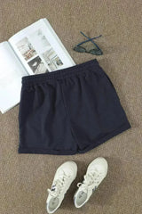 Summer Women Navy Blue Tie Waist Side Pockets Cuffed Lounge Shorts - Femstylo